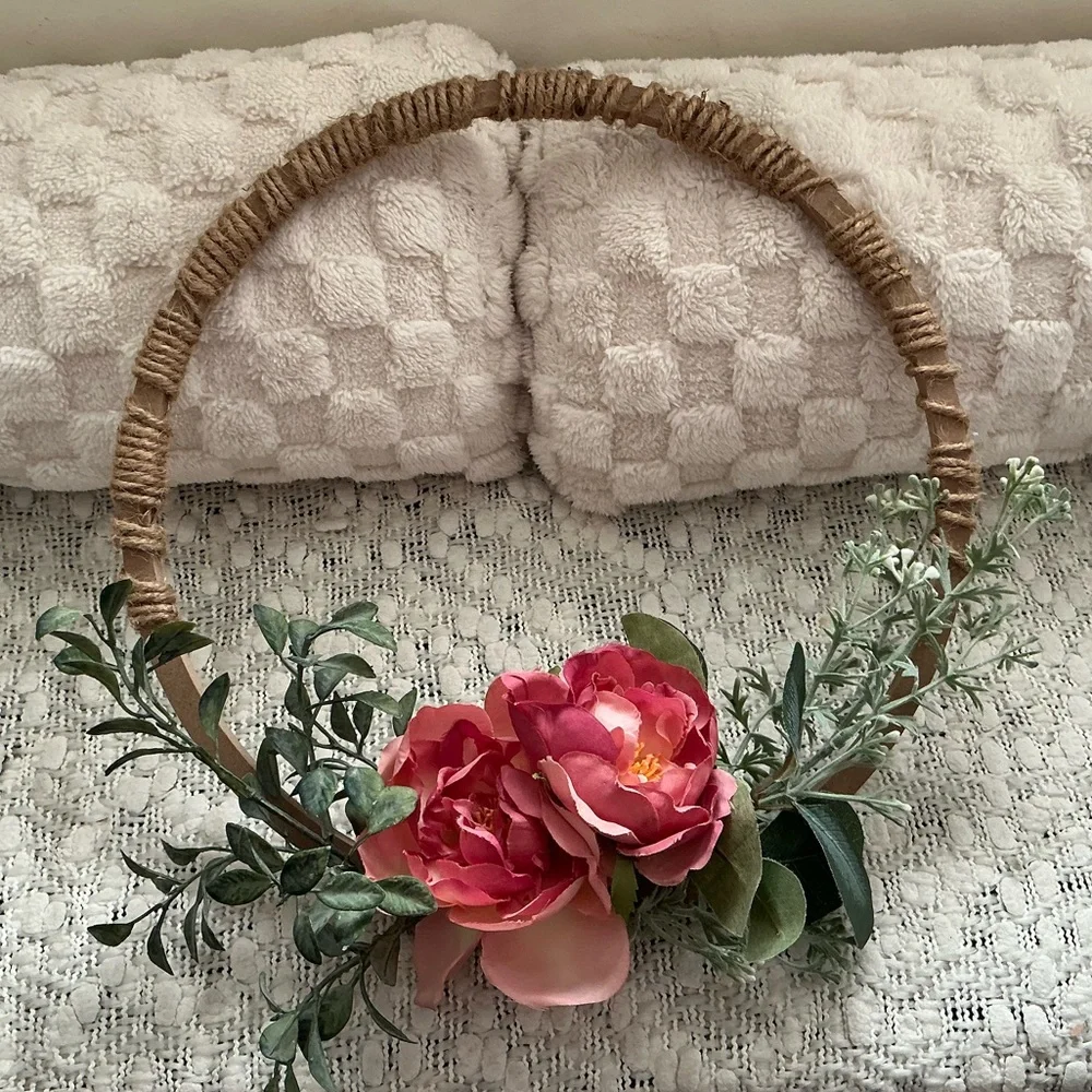 Rustic Floral Wreath with Pink and Green Accents
